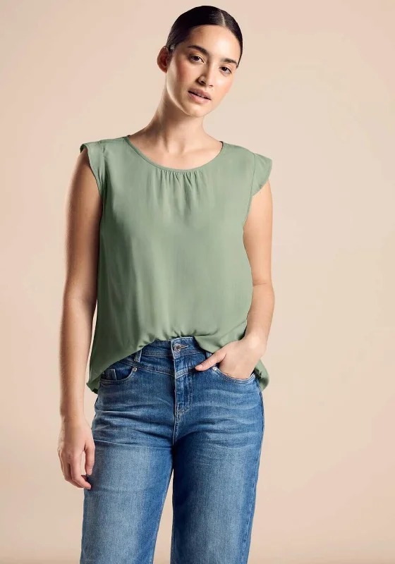 End Of The Year Street One Frill Trim Blouse, Soft Moss Green