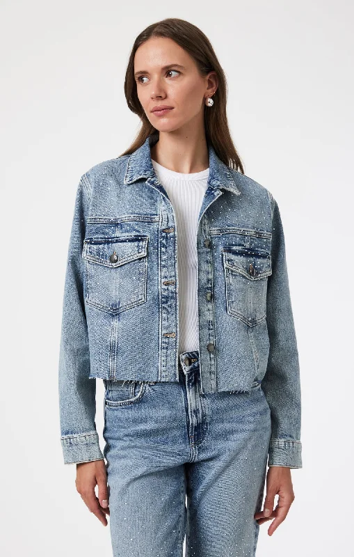 Simple Solid Color THALIA JACKET IN SHINY MID DENIM