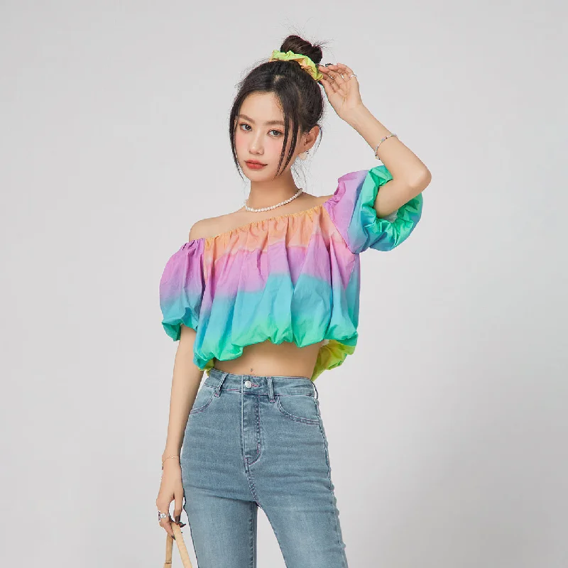 Elegant Tailoring Rainbow Off-Shoulder Blouse
