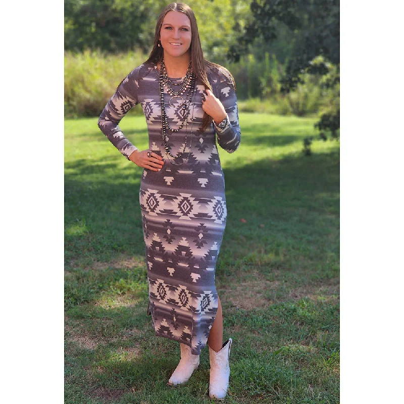 High-waisted pants style Wrangler Women's Grey & White Aztec Dress