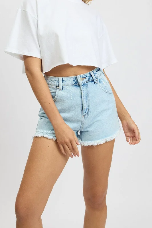 Casual Street Blue Relaxed Short High Rise