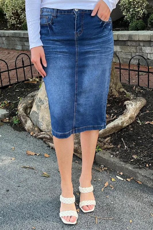 Elegant And Noble Emily Indigo Denim Skirt