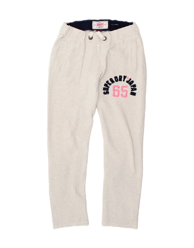 Carefree SUPERDRY Womens Graphic Tracksuit Trousers UK 14 Medium Grey Cotton