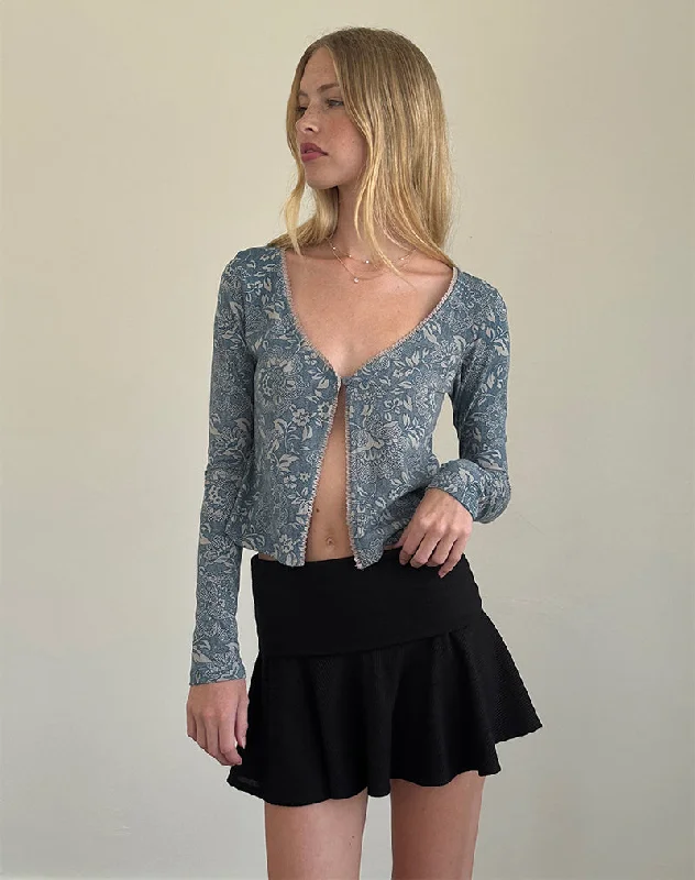 French Style Libby Cardi in Blue Ornate Print Lycra