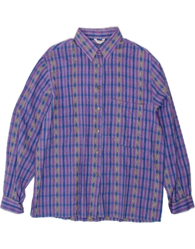 British Fashion VINTAGE Womens Shirt IT 46 Large Purple Check Cotton