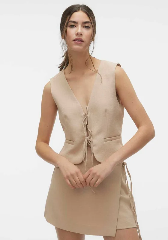 Knitted Design Vero Moda Rose Tie Front Vest Top, Nomad