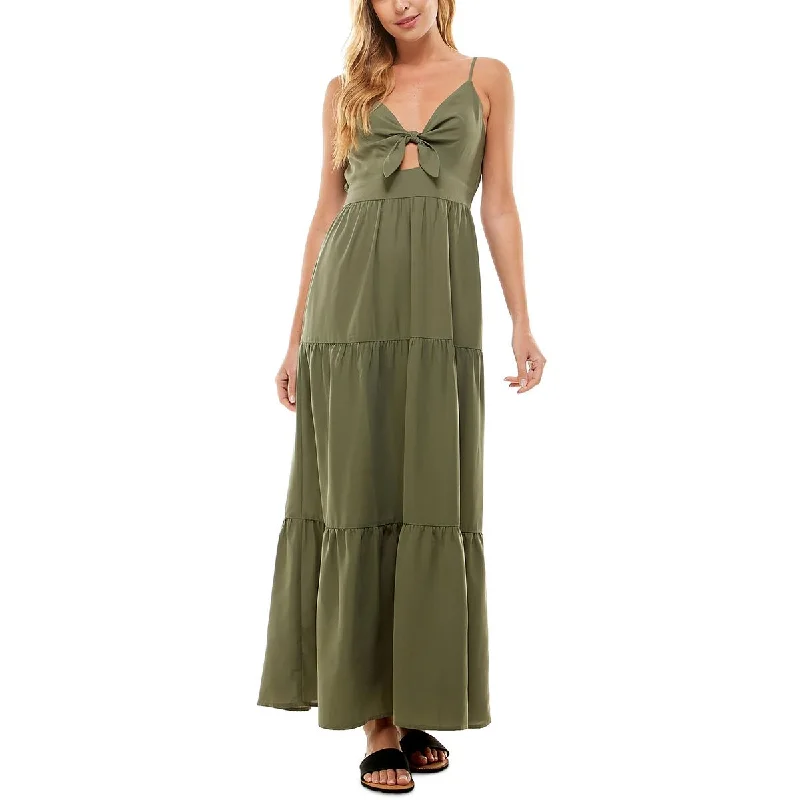 Low-key Luxury Kingston Grey Womens Juniors Tie-Front Tiered Maxi Dress