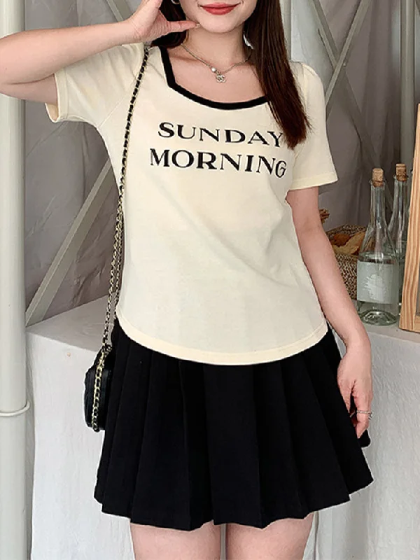 Romantic And Fresh Sunday Morning Print Square-Neck Tee