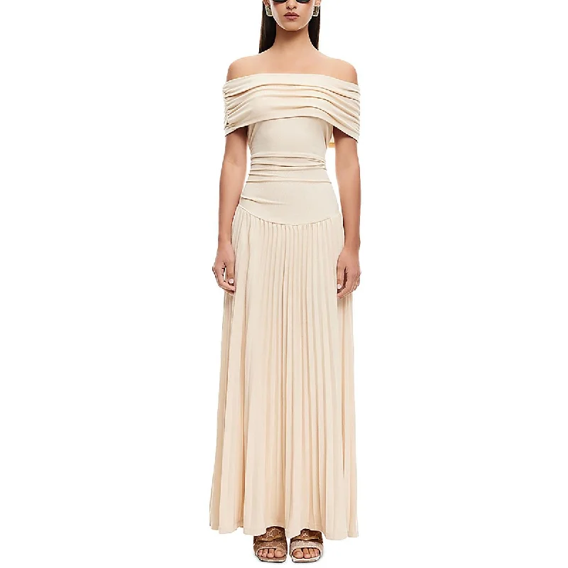 High-end Fabrics Lioness Womens Field Of Dreams Metallic Off-The-Shoulder Maxi Dress