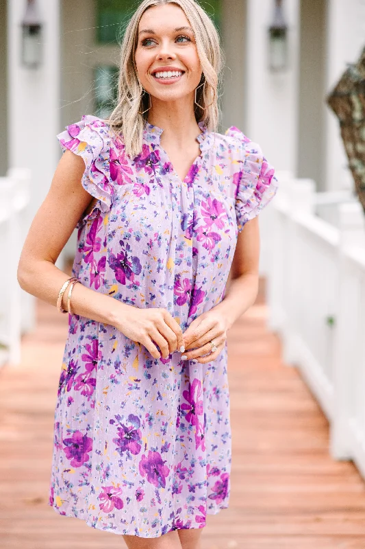 Sweet Girl Make It Happen Lavender Purple Ditsy Floral Dress