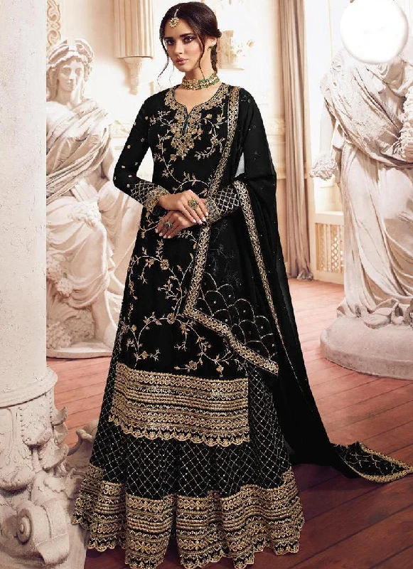 Cool Summer Dashing Black Zari Georgette Pakistani Palazzo Salwar Suit