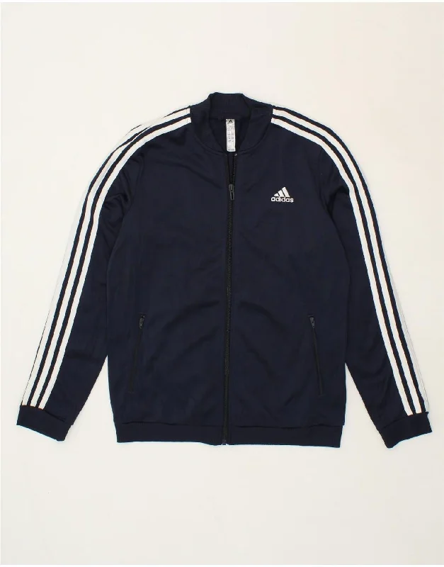 Slightly Flared Design ADIDAS Womens Tracksuit Top Jacket UK 12/14 Medium Navy Blue Polyester