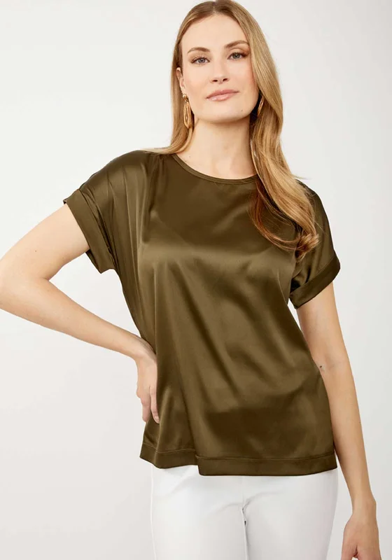 Fresh And Natural Joseph Ribkoff Casual Crew Neck Satin Top, Iguana