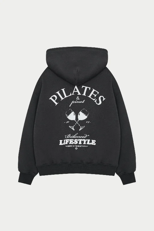 Versatile Items PILATES & PINOT OVERSIZED HOODIE - CHARCOAL