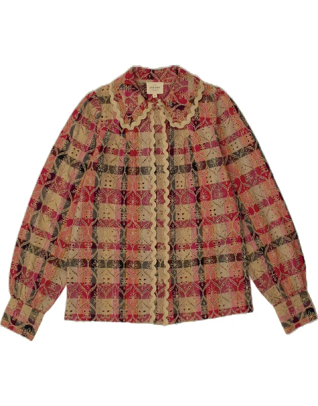 Noble Temperament SEZANE Womens Shirt Blouse EU 36 Small Beige Check Viscose