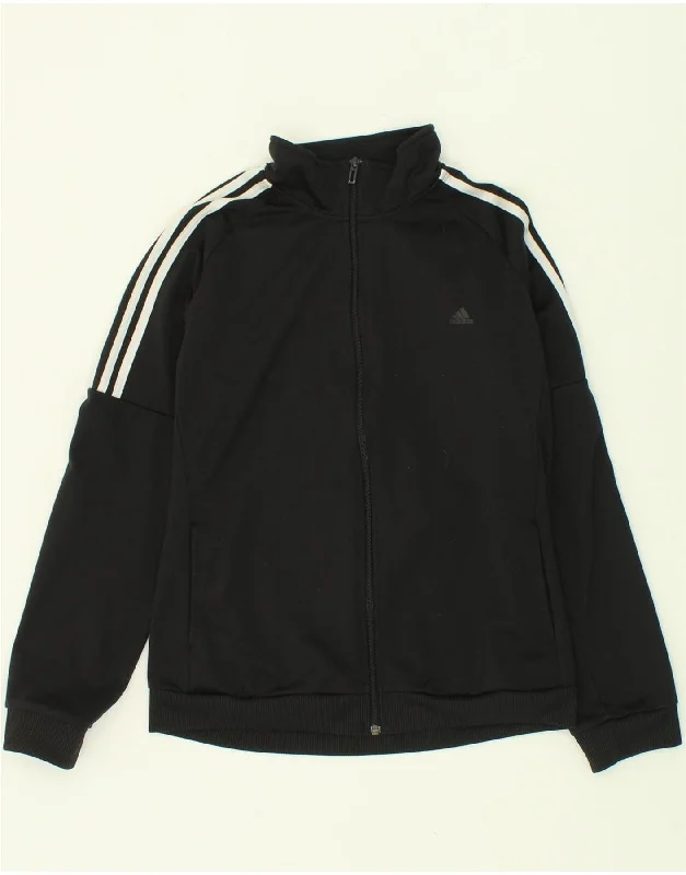 Knitted Design ADIDAS Womens Tracksuit Top Jacket UK 16/18 Large Black Polyester