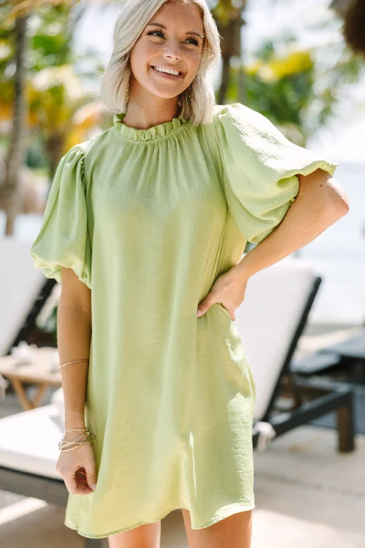 Luxury Temperament In This Moment Lime Green Satin Dress