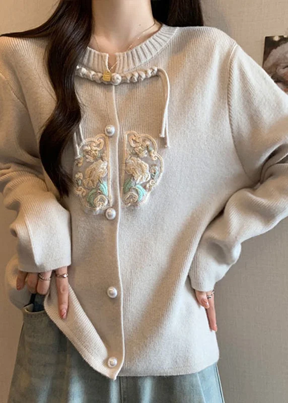 British casual Style Apricot Tassel Button Patchwork Knit Coat Fall