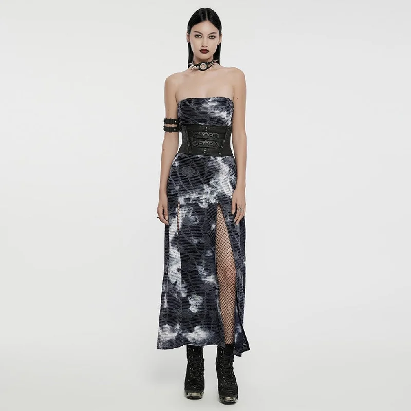 Classic Series Women's Gothic Tie-dyed Ripped Split Party Dress