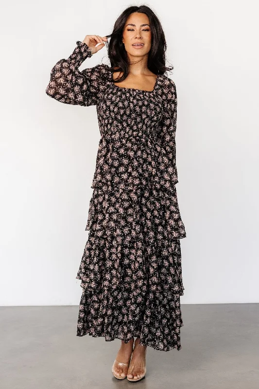 Denim Design Miranda Tiered Maxi Dress | Black Floral
