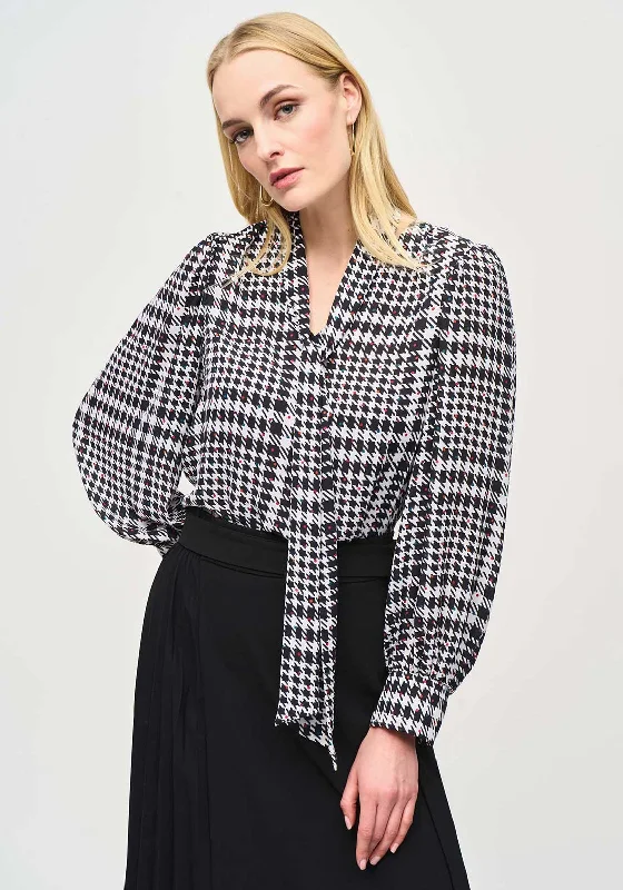 Bright Colors Joseph Ribkoff Plaid Tie Neck Blouse, Black & White