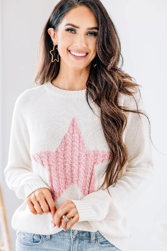 Warm Winter Series All For Love Oatmeal and Pink Star Sweater