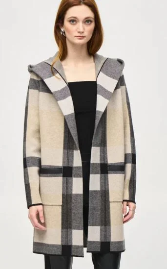Double-sided Wear Joseph Ribkoff Sweater Cover Up Style 243925 Black/Oatmeal Melange/Grey