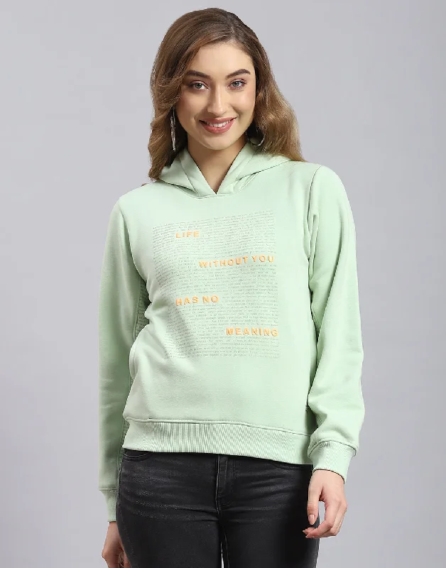 Trendy Traveler Women Green Printed Hooded Full Sleeve Sweatshirt