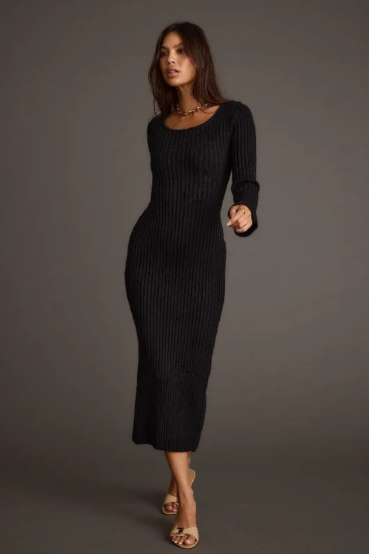 Exquisite Fabrics Gwyneth Black Sweater Midi Dress