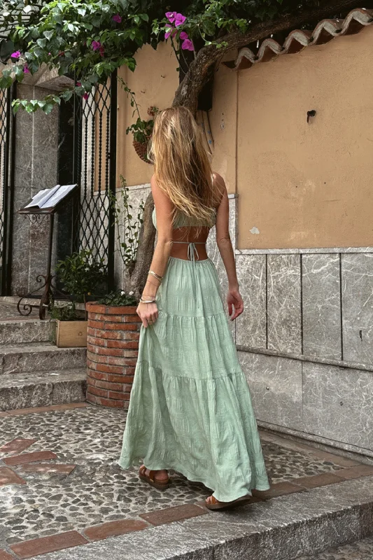 Warm And Comfortable Paola Sage Boho Maxi Dress