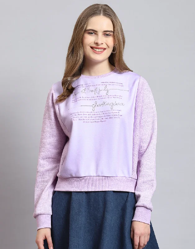 Designer Style Women Purple Printed Round Neck Full Sleeve Sweatshirt