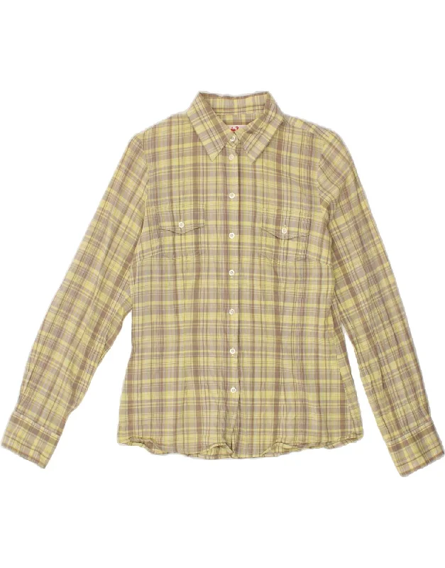 Warm Winter Series JOHN BANER Womens Shirt UK 12 Medium Yellow Check Cotton