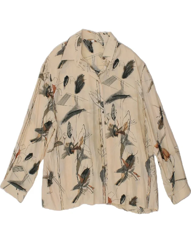 Fashion Elements VINTAGE Womens Shirt Blouse UK 20 2XL Beige Floral Viscose