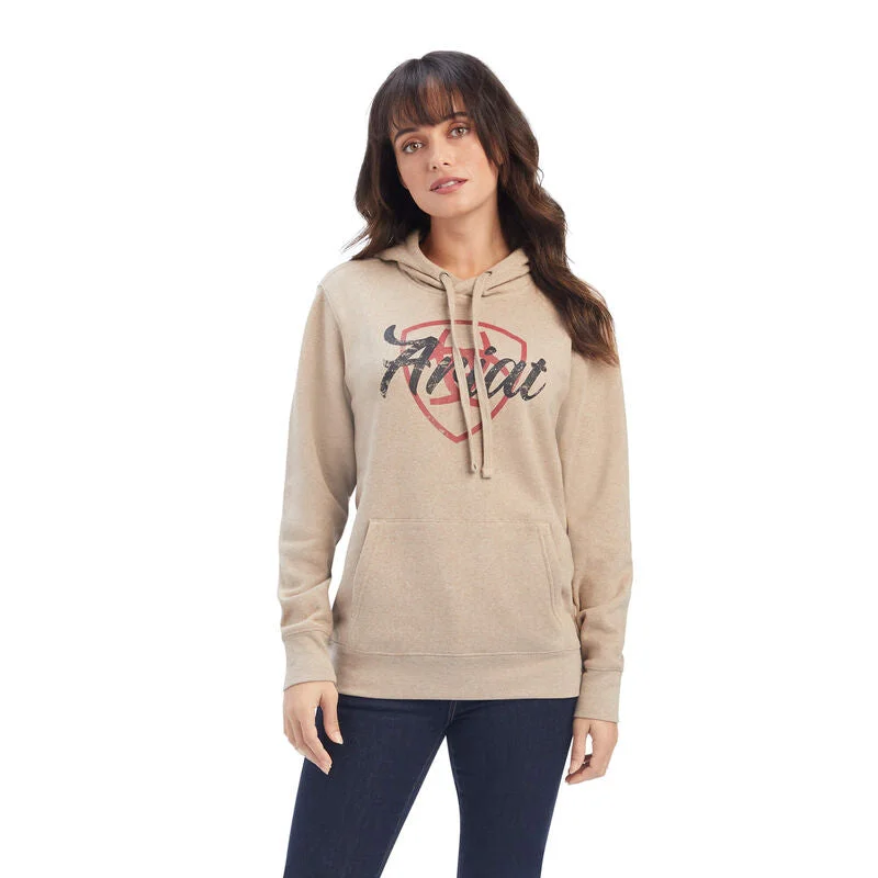 Sports And Leisure Ariat Women's REAL Shield Logo Hoodie, Dark Oatmeal Heather