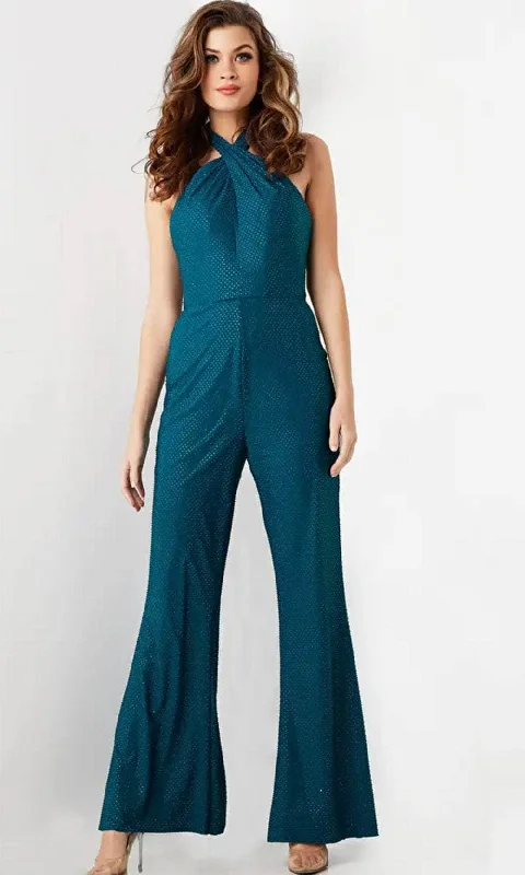 Sweet breath Jovani 25977 - Crisscross Halter Sleeveless Jumpsuit