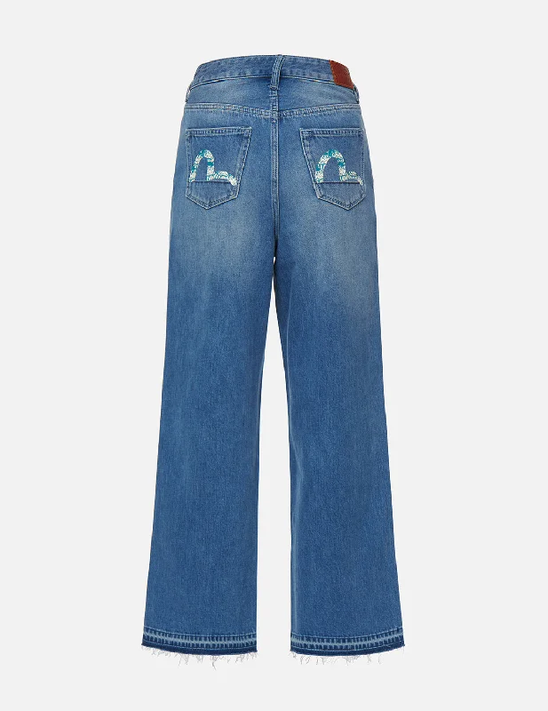 Trendy Items Daruma-pattern Seagull Print High-waist Loost Fit Jeans