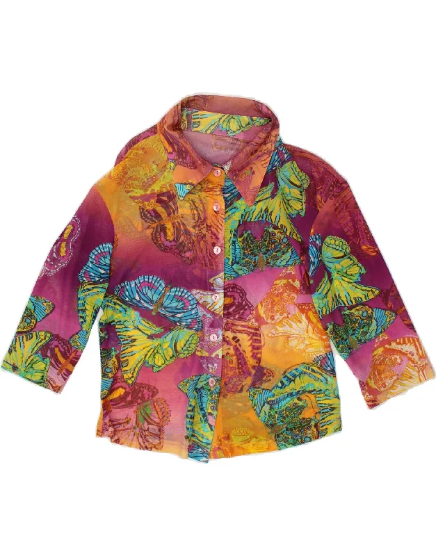 College Style VINTAGE Womens Shirt Blouse UK 12 Medium Multicoloured Butterfly