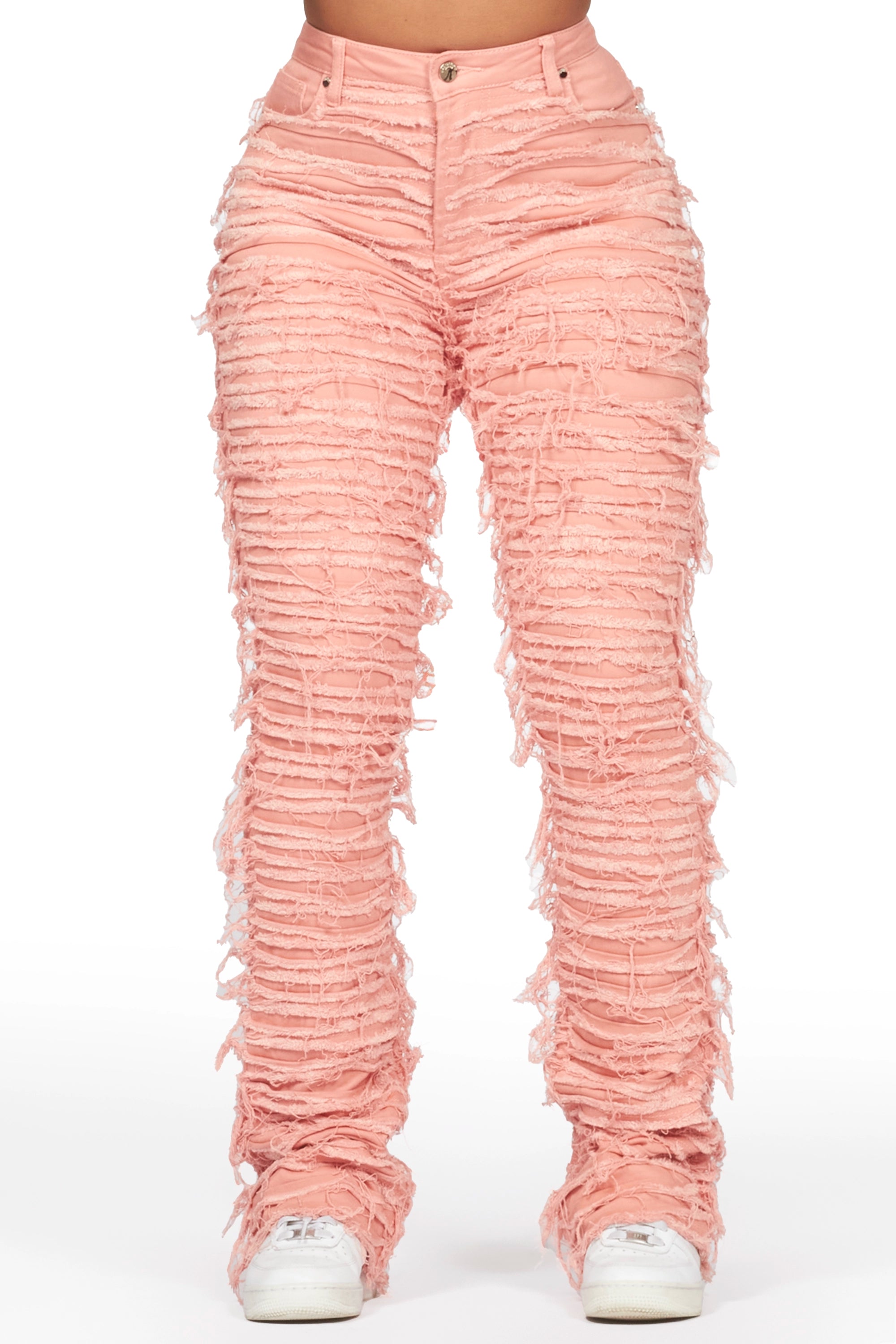 Fresh And Simple Melany Pink Stacked Flared Jean