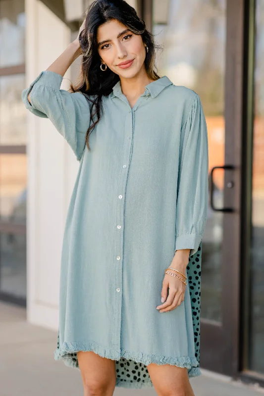 Girl Style I've Got You Dusty Mint Green Leopard Dress