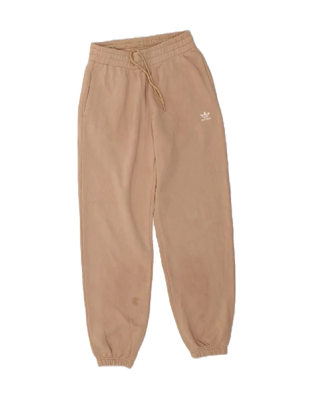 French Retro ADIDAS Womens Tracksuit Trousers Joggers UK 8 Small Brown Cotton