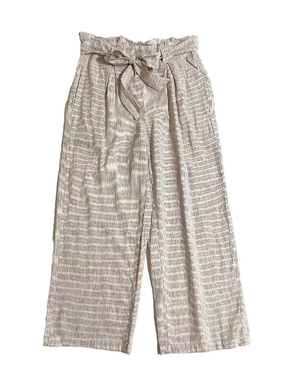 Single item design Women's Striped Linen Paperbag Belted Waist Wide Leg Pants In Striped Beige