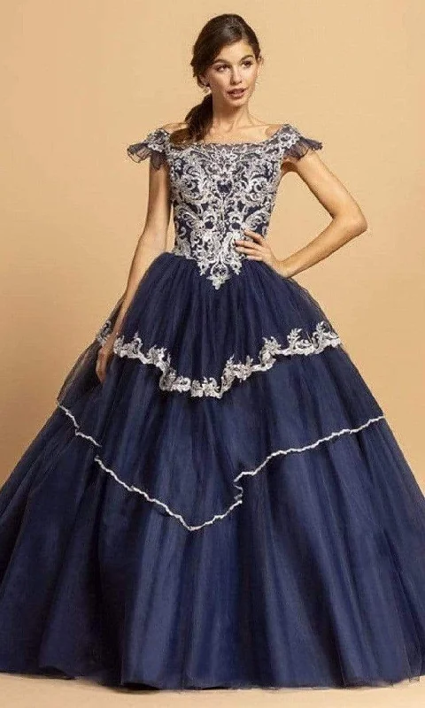Elegant And Noble Aspeed Design - L2259 Off Shoulder Short Sleeves Ball Gown