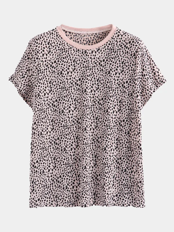 Comfortable And Simple Midsize Basic Piece Foil Print Round Neck Tee