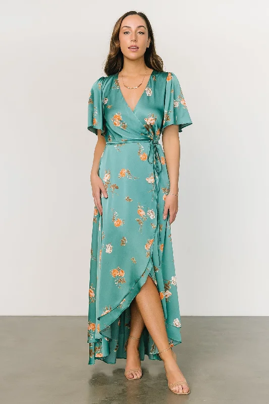 Eye-catching Personality Amara Wrap Dress | Green + Coral Floral