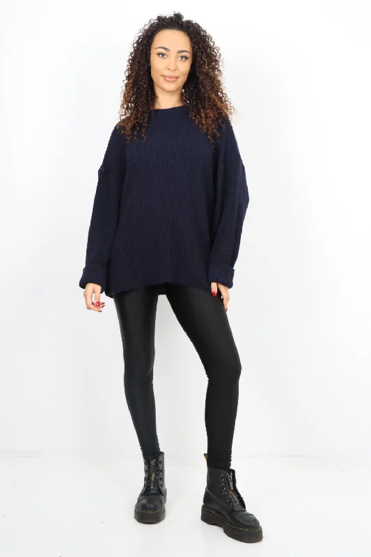Elegant Style Chunky Knit Long Sleeve Jumper Short Top