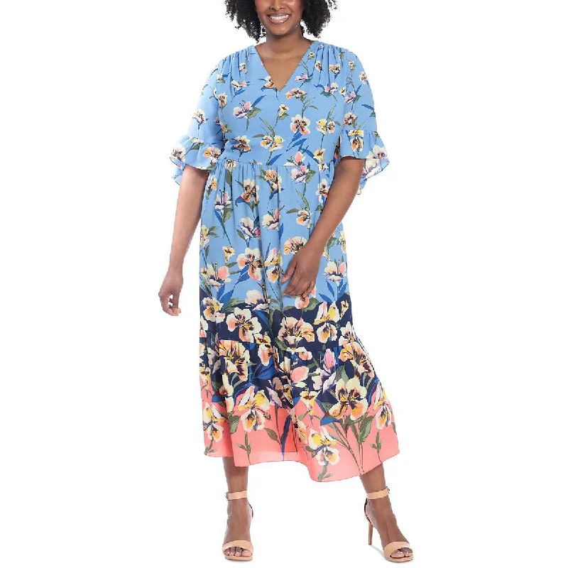 Body Design London Times Womens Plus Floral Print Long Maxi Dress