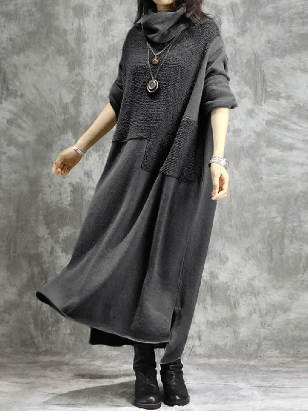 British casual Women Casual Solid Color Long Sleeve Maxi Dress
