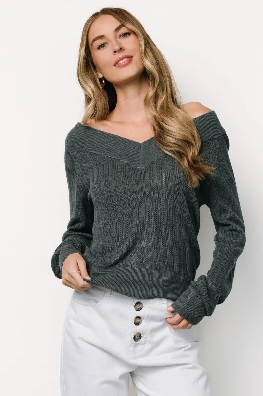 Designer Style Ashby V Neck Sweater Top | Balsam