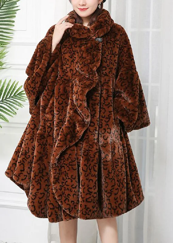 Elegant And Noble Women Caramel Oversized Leopard Print Fuzzy Fur Fluffy Jackets Winter Elegant And Noble Women Caramel Oversized Leopard Print Fuzzy Fur Fluffy Jackets Winter