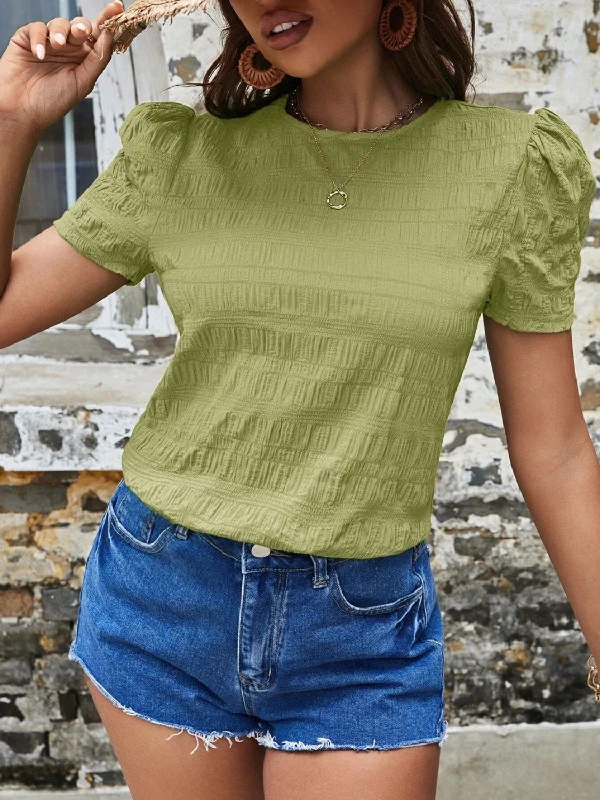 Beautiful Romance Ruched Round Neck Short Sleeve T-Shirt